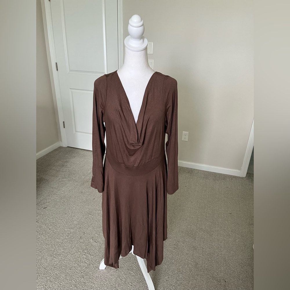 NWOT Poliana Plus Brown Cowal Neck Midi Dress Size 2X